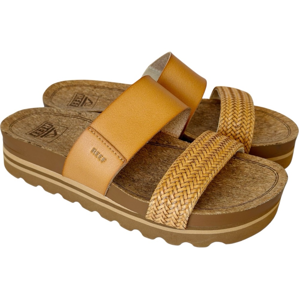 Reef Cushion Vista Hi Platform Wedge Sandals Natural Braid Tan 7 Women’s